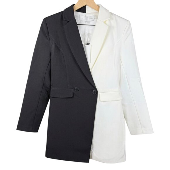 Endless Rose NWT Colorblock Contrast Blazer Romper Small Tuxedo Black White - Picture 2 of 12